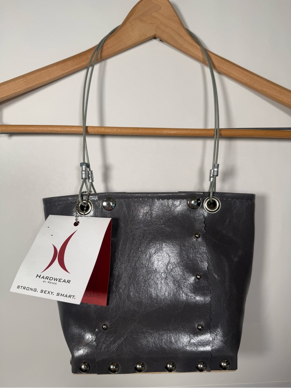 Gray Studded Tote Bag
